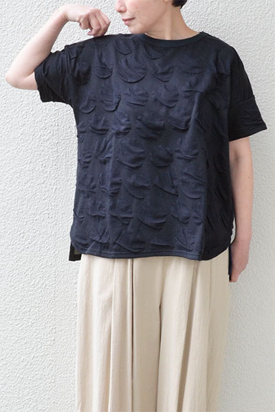 【SALE30%OFF】【メール便送料無料】ドットジャガード ボートネックプルオーバー(ネイビー）