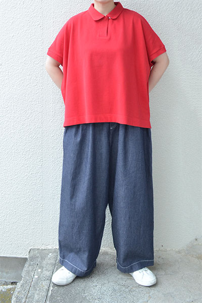 国産リネンダンガリー生地 ワイドパンツ 服作り40年の田舎町仕立