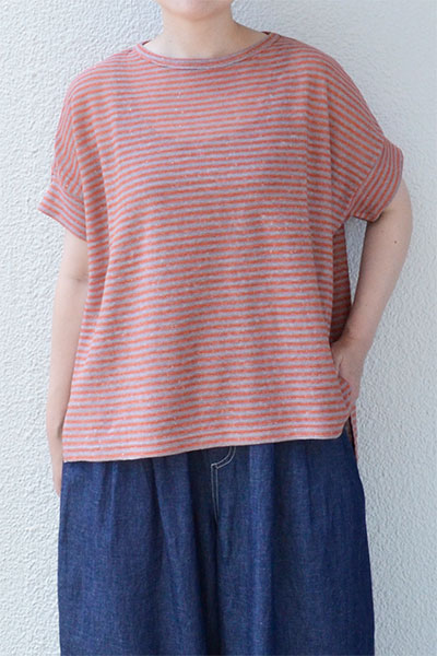 【SALE20%OFF】【メール便送料無料】リネンコットンボーダーワイドプルオーバー(全2色）
