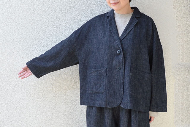 コットンリネンデニム テーラードジャケット