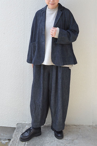 コットンリネンデニム テーラードジャケット