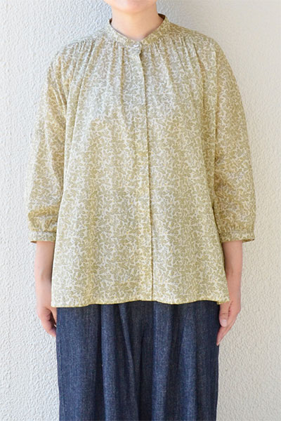 ボイルリーフ&ドット比翼ギャザーブラウス