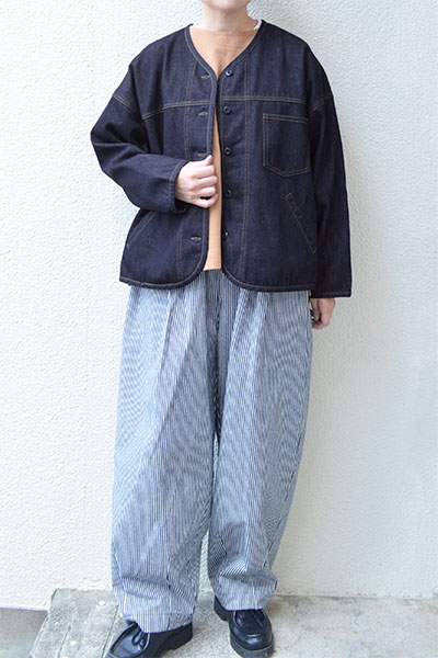 デニムのあったか裏ボアノーカラージャケット-homeworking通販サイト