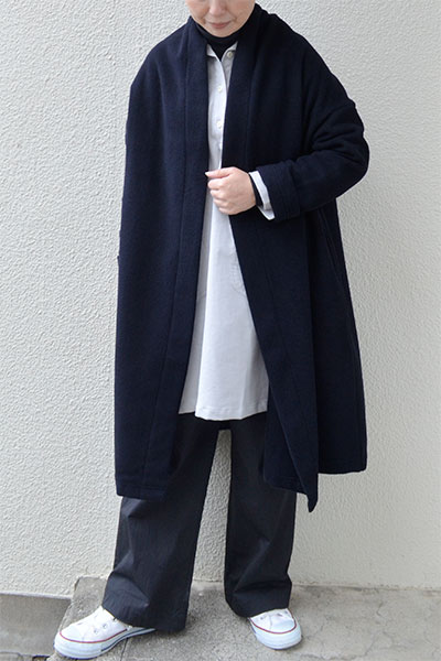 【SALE20％OFF】【送料無料】ウール混モッサー ローブコート(ネイビー）