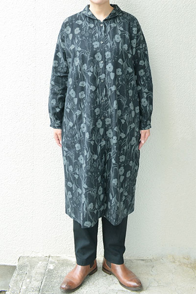 【送料無料】ビエラプリント ショールカラーワンピース(ネイビー）