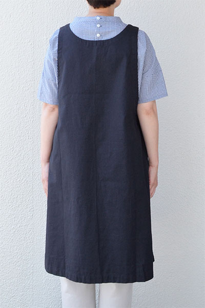 こりす　リネンエプロン かぶりリネンエプロン 綿麻ムラ糸サージ オーバーエプロン(全2色