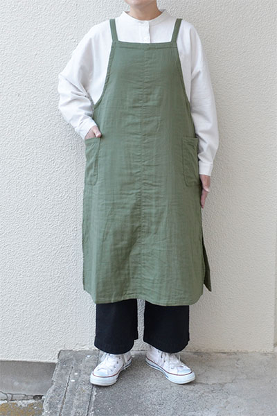 【メール便送料無料】トリプルガーゼ エプロンワンピース(グリーン)