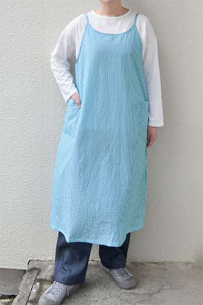 【メール便送料無料】コットンストライプ ギャザーエプロンワンピース(全3色)