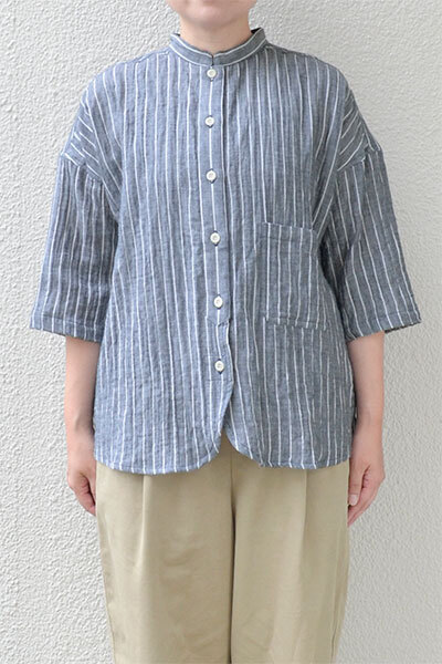 【SALE30%OFF】ダブルガーゼストライプ ポケット7分袖シャツ(全1色)