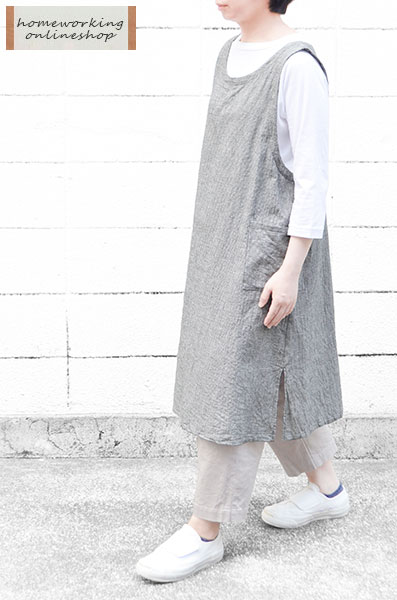 コットンリネンワッシャーロングエプロン