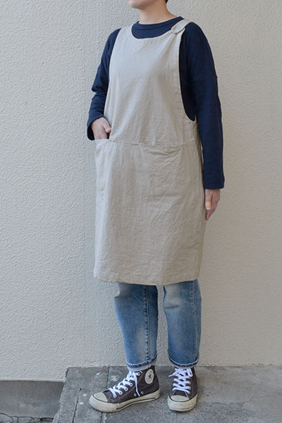 かぶりリネンエプロン キャンバスオーバーエプロン(全2色