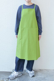 【SALE40%OFF】【メール便可】綿麻高密度ローン エプロンワンピース(グリーン）