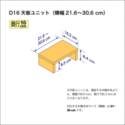 奥行16cmの本棚用天板ユニット　奥行16.3cm／高さ8.4cm／横幅21.6-30.6cm