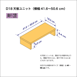 奥行18cmの棚用天板ユニット　奥行18.3cm／高さ8.4cm／横幅41.6-50.6cm