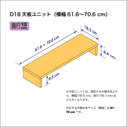 奥行18cmの棚用天板ユニット　奥行18.3cm／高さ8.4cm／横幅61.6-70.6cm