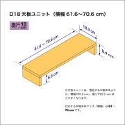 奥行18cmの棚用天板ユニット　奥行18.3cm／高さ8.4cm／横幅61.6-70.6cm