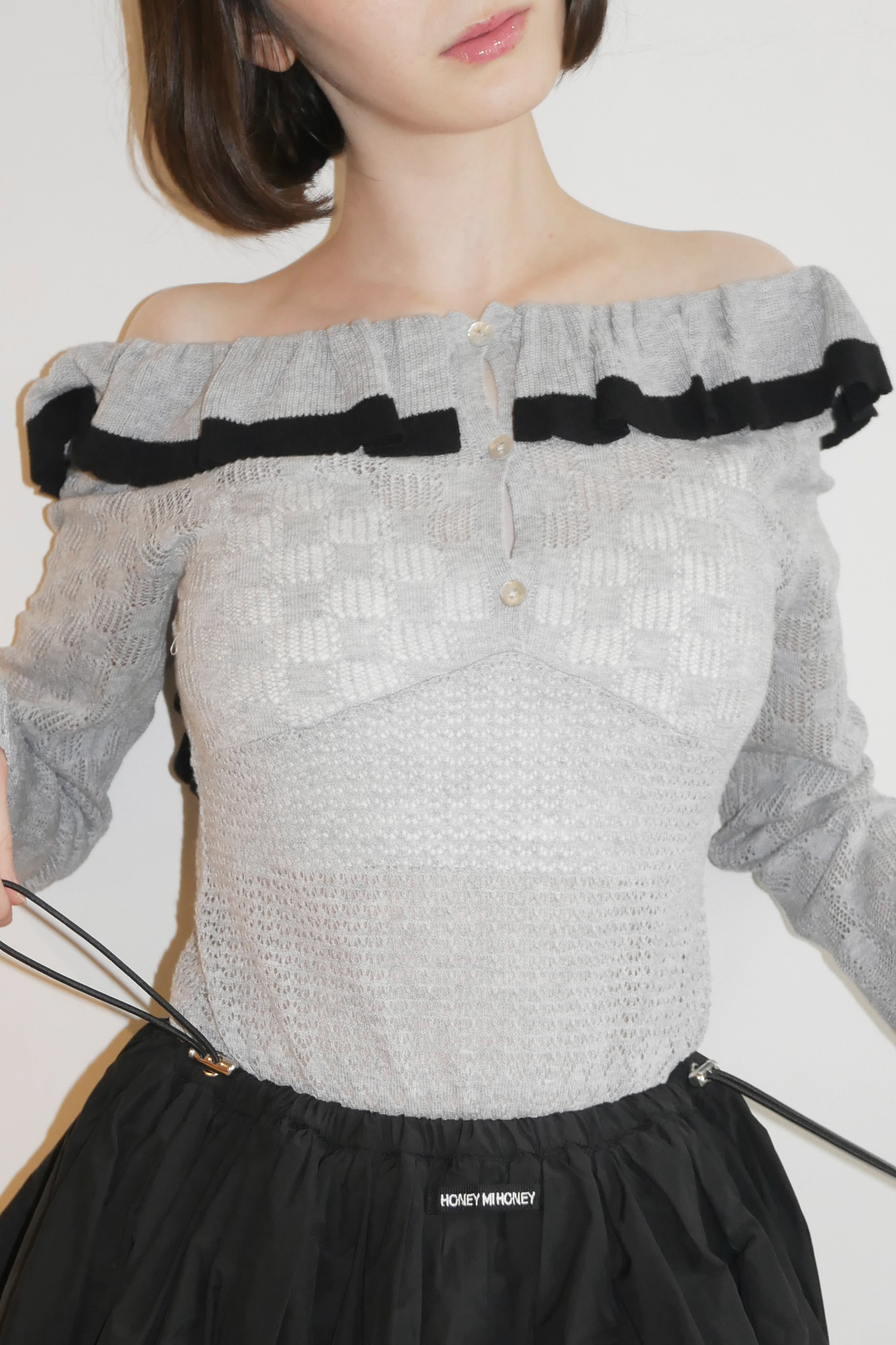 HONEY MI HONEY｜crochet frill knit bodysuit