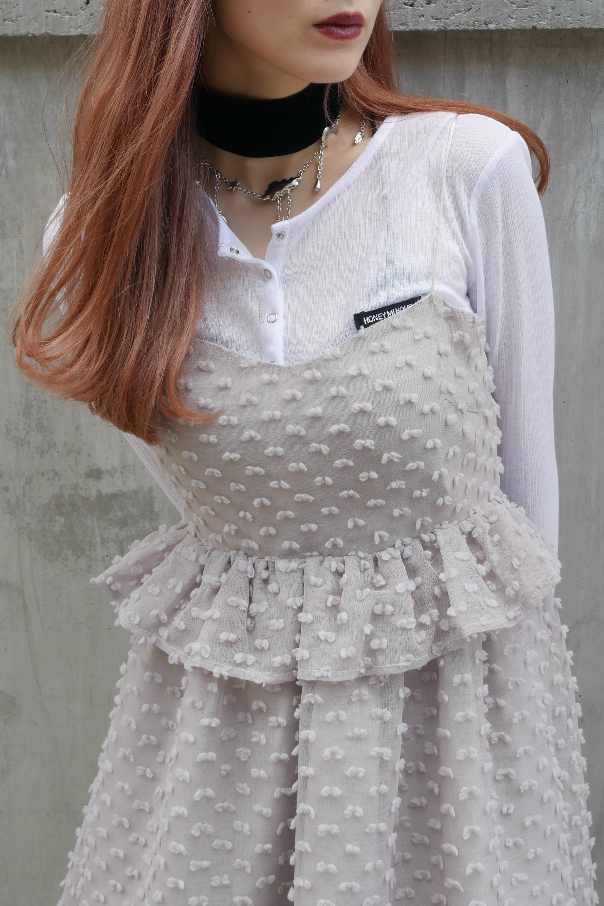 ESPRIT｜dot voile ribbon long one-piece｜ドットボイルリボンロング