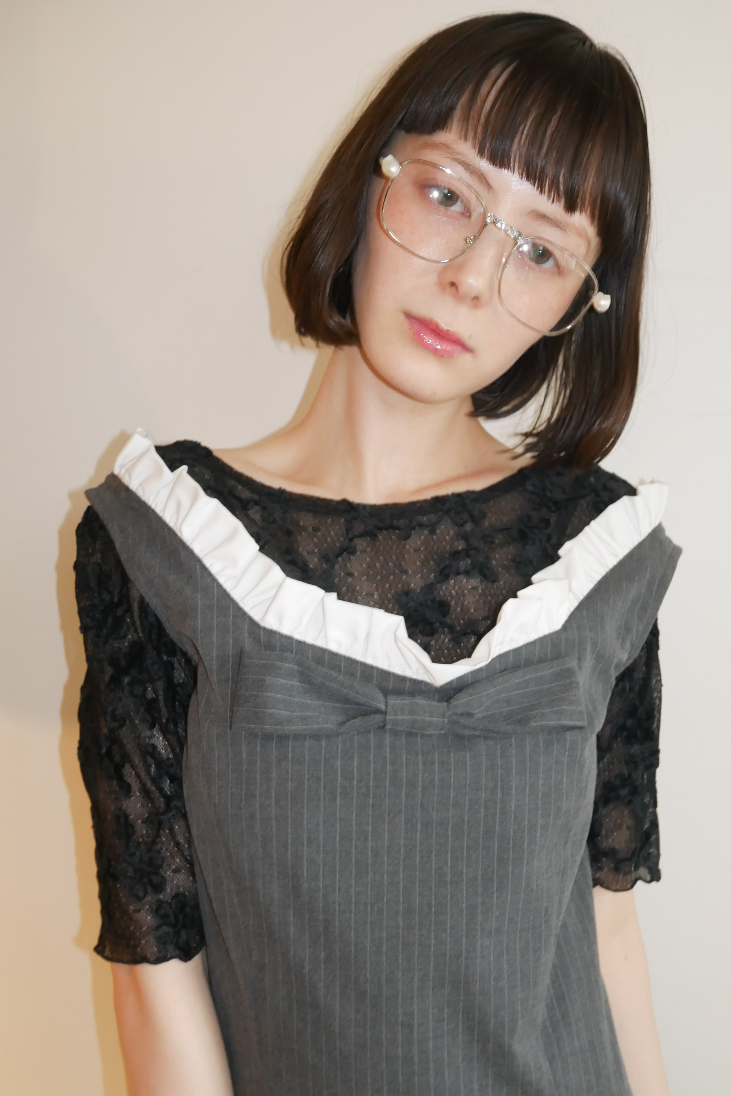 HONEY MI HONEY】molle embroidery lace short sleeve body suit HONEY