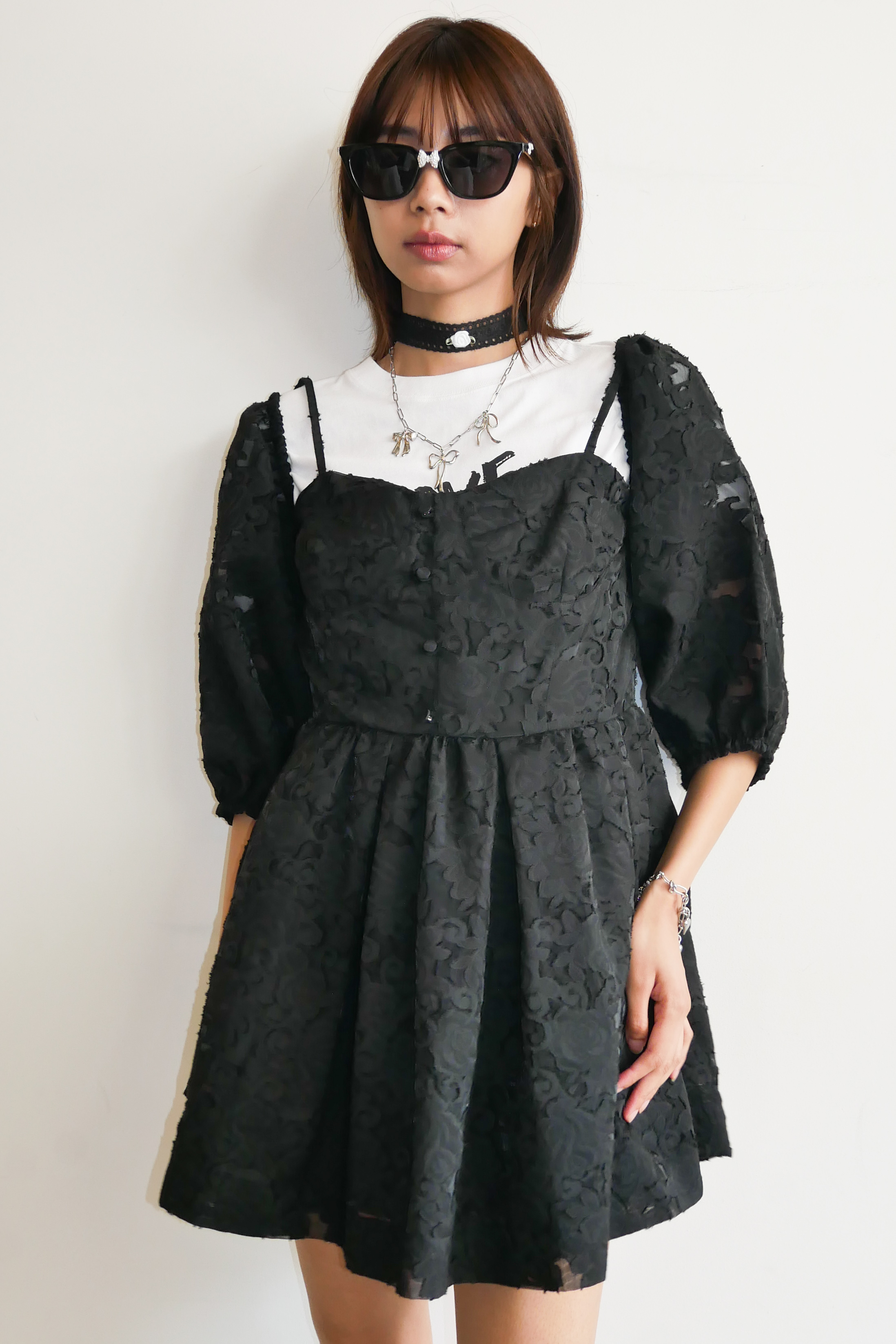 rose jacquard puff tunic | HONEY MI HONEY