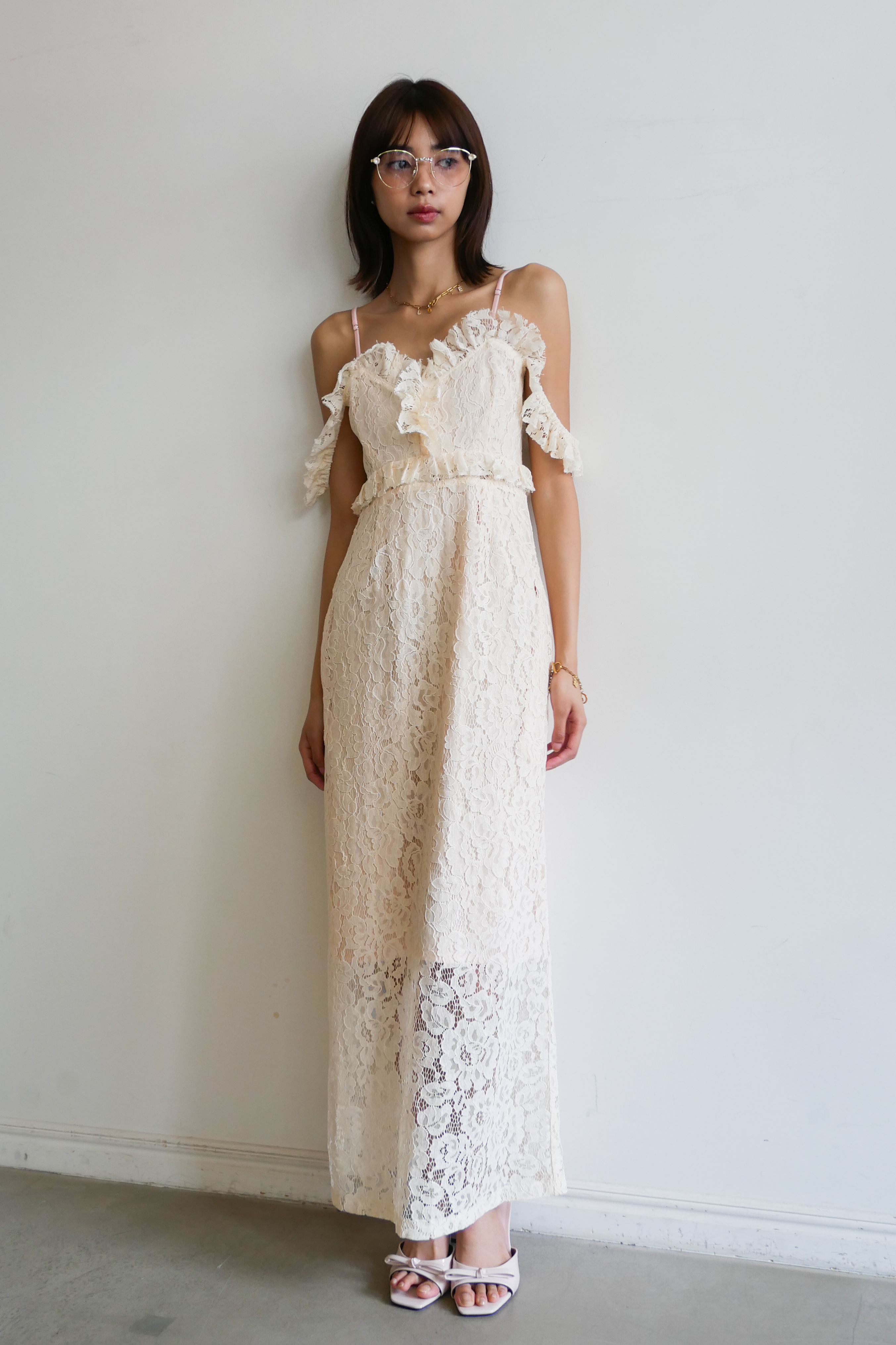 lace off shoulder camisole one-piece | HONEY MI HONEY