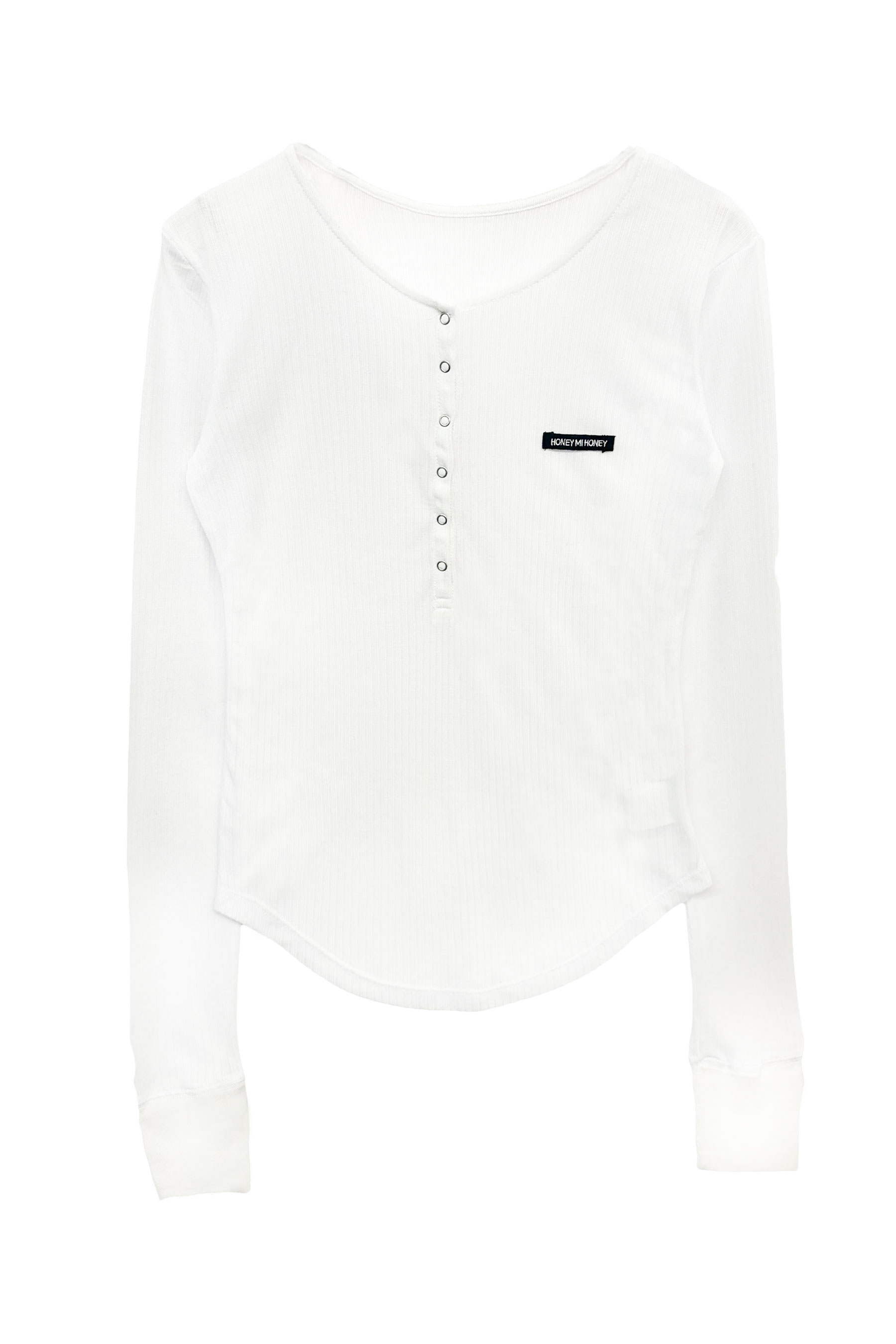 HONEY MI HONEY】sheer teleco henley neck tops HONEY.MALL