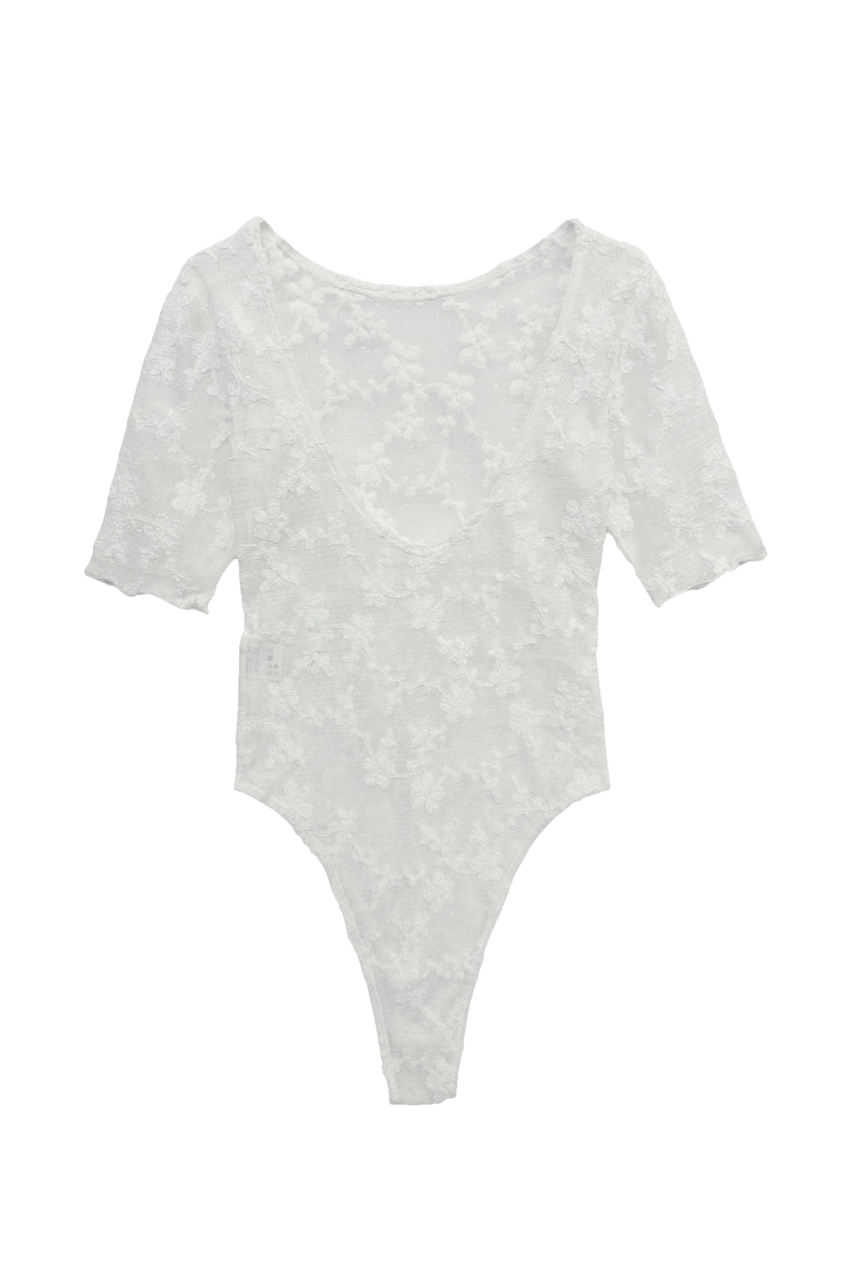 molle embroidery lace short sleeve body suit | HONEY MI HONEY