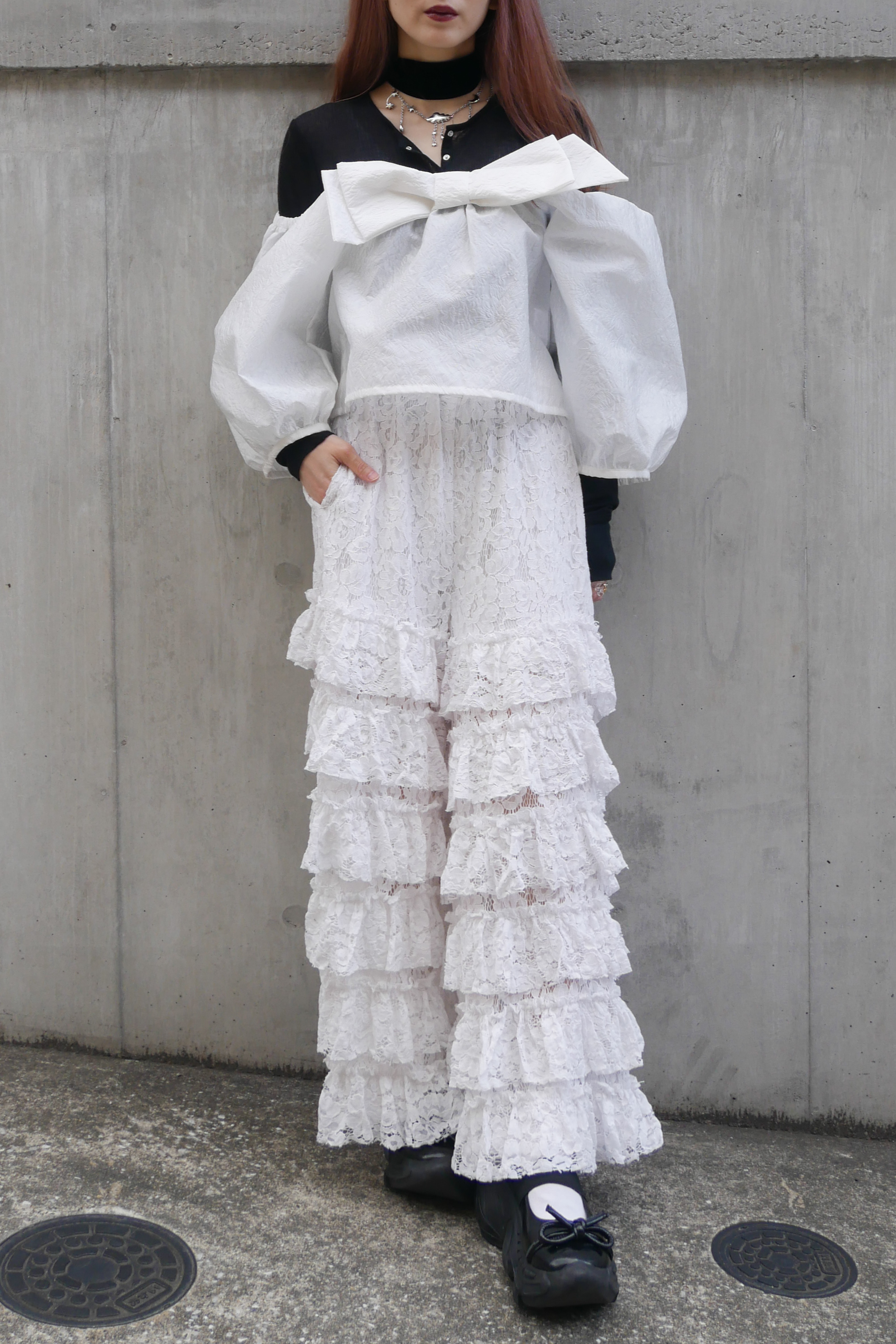 jacquard ribbon puff blouse | HONEY MI HONEY