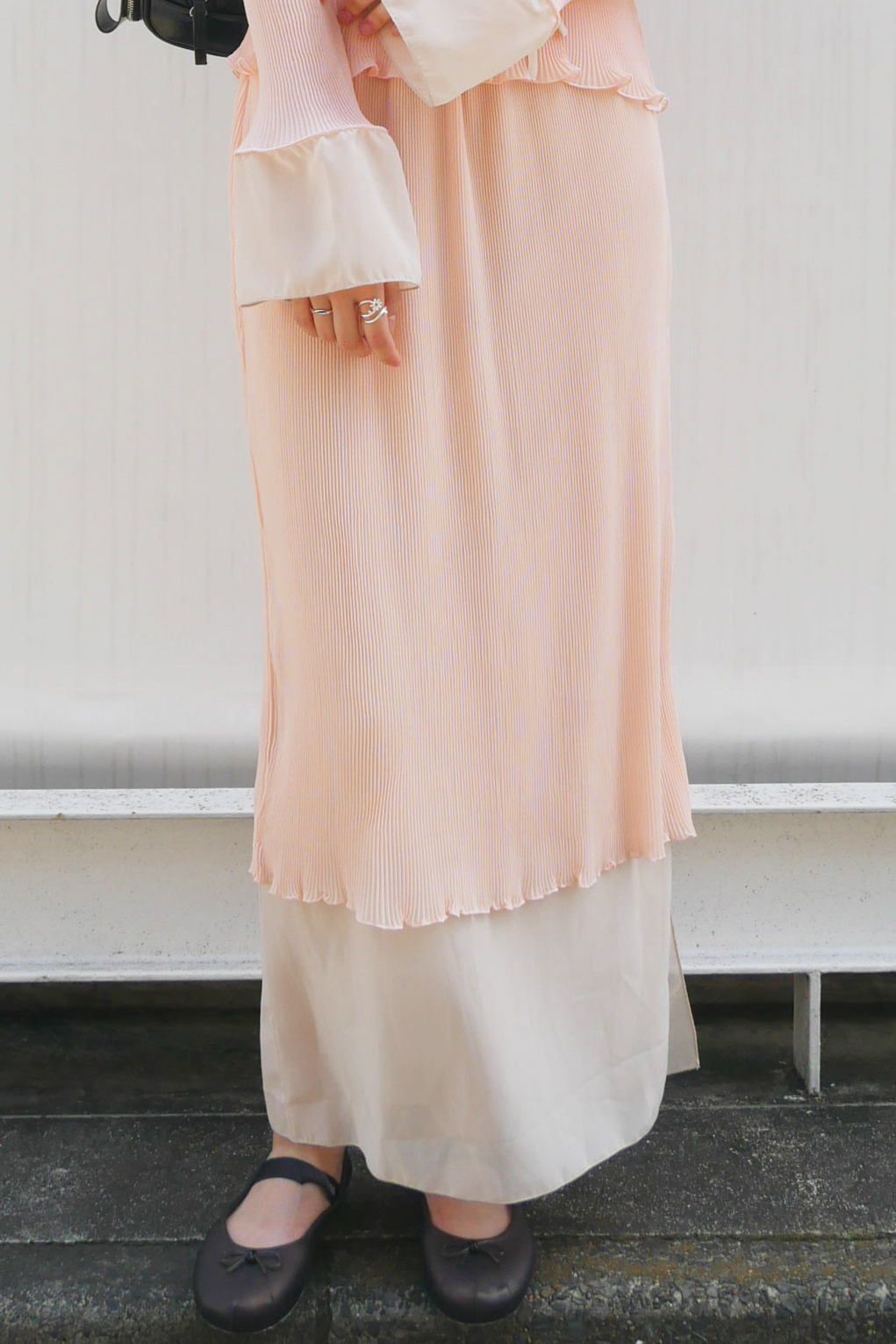 【MAISON ELLIE】chiffon docking pleats long skirt