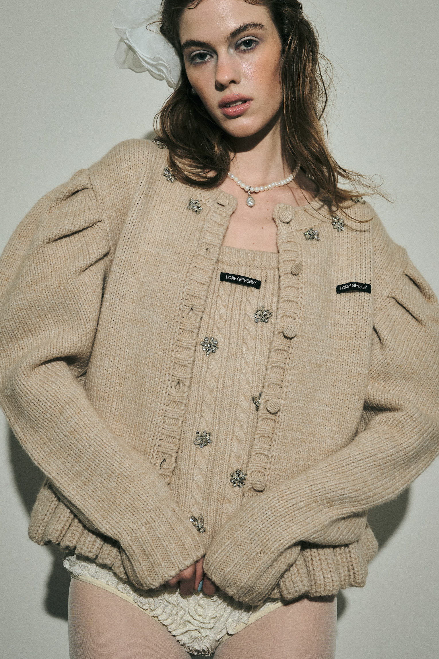 【HONEY MI HONEY】bijou puff knit cardigan