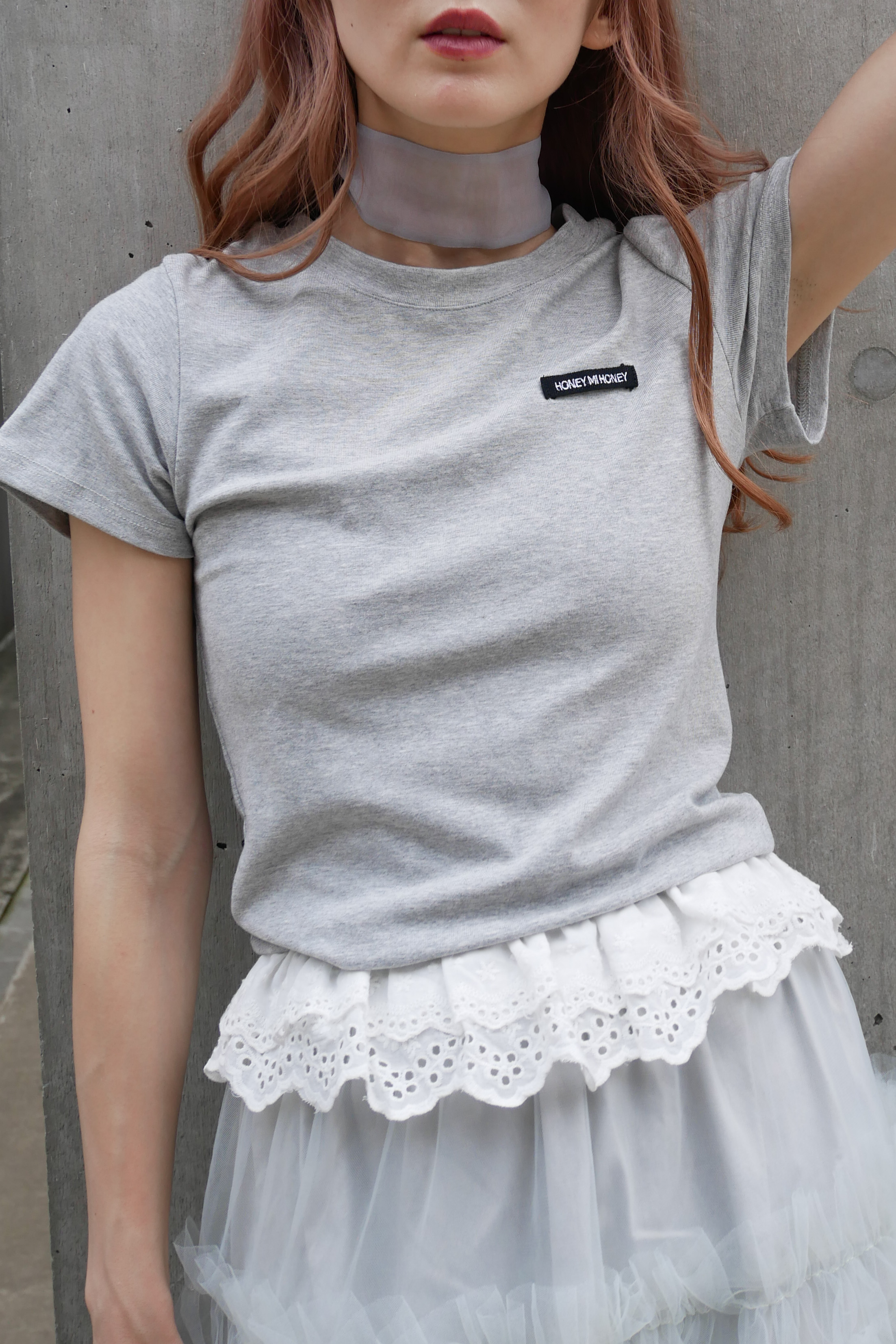 HONEY MI HONEY】cotton lace frill t-shirt HONEY.MALL