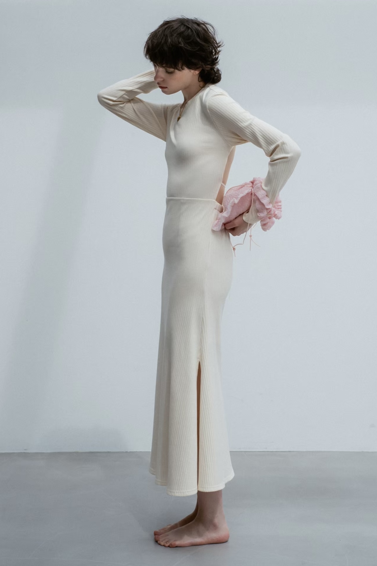 back open rib long one-piece