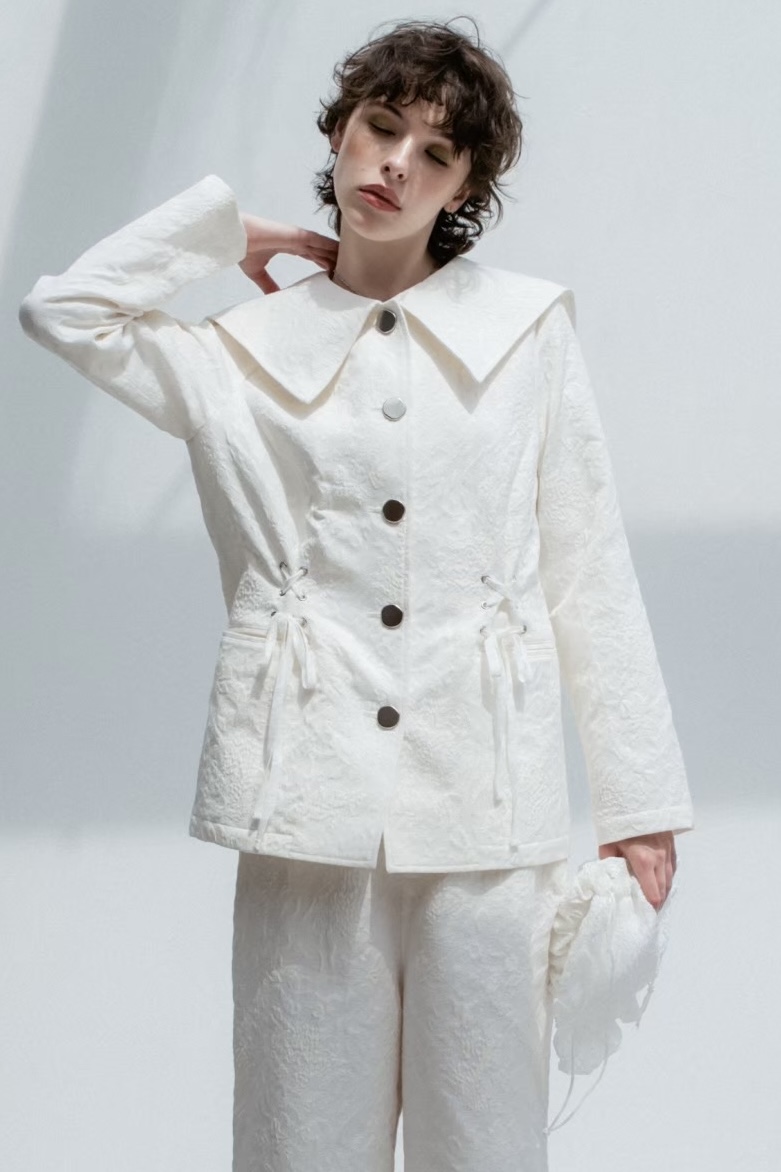 sailor collar lace up jacquard jacket