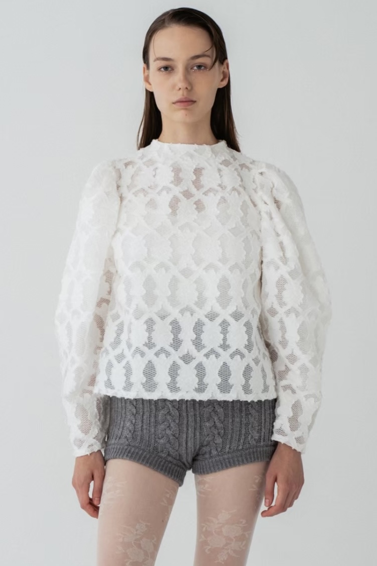 【HONEY MI HONEY】organdy puff sleeve blouse