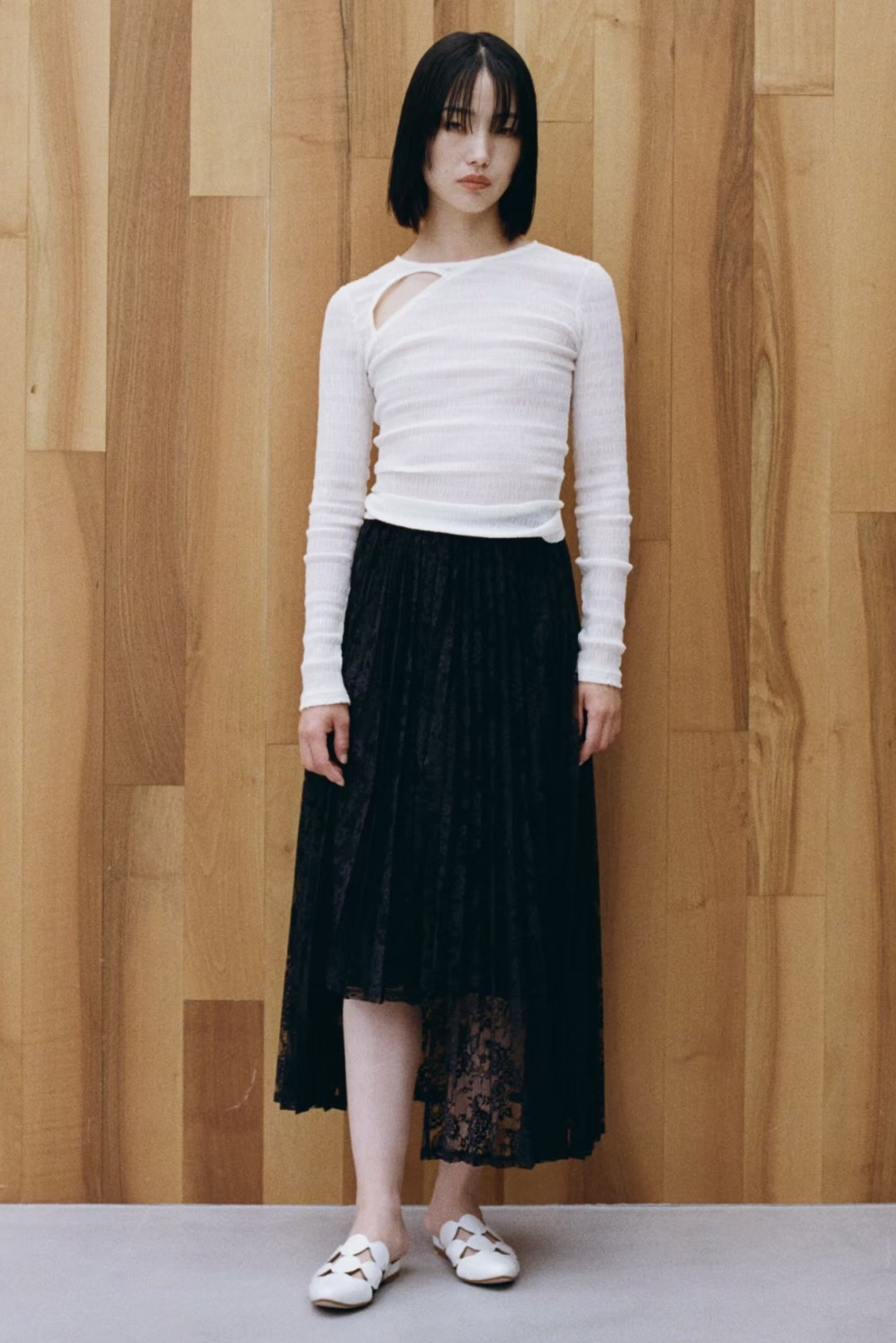 【MAISON ELLIE】lace pleats long skirt