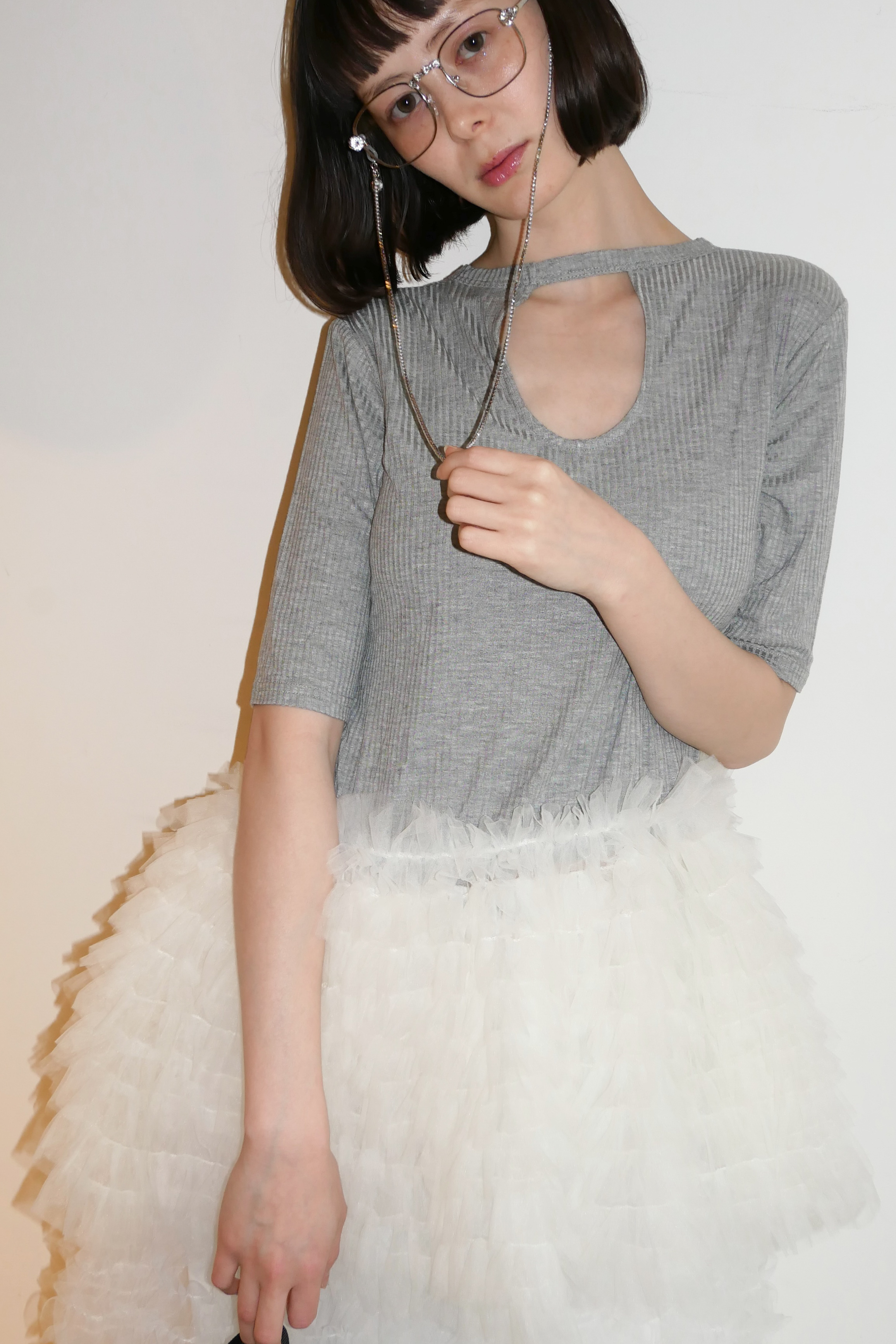 tulle peplum rib cutsew | HONEY MI HONEY