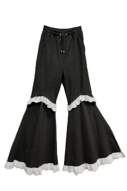 柔らかなリブ素材のフレアパンツ 2WAY仕様で脚長効果