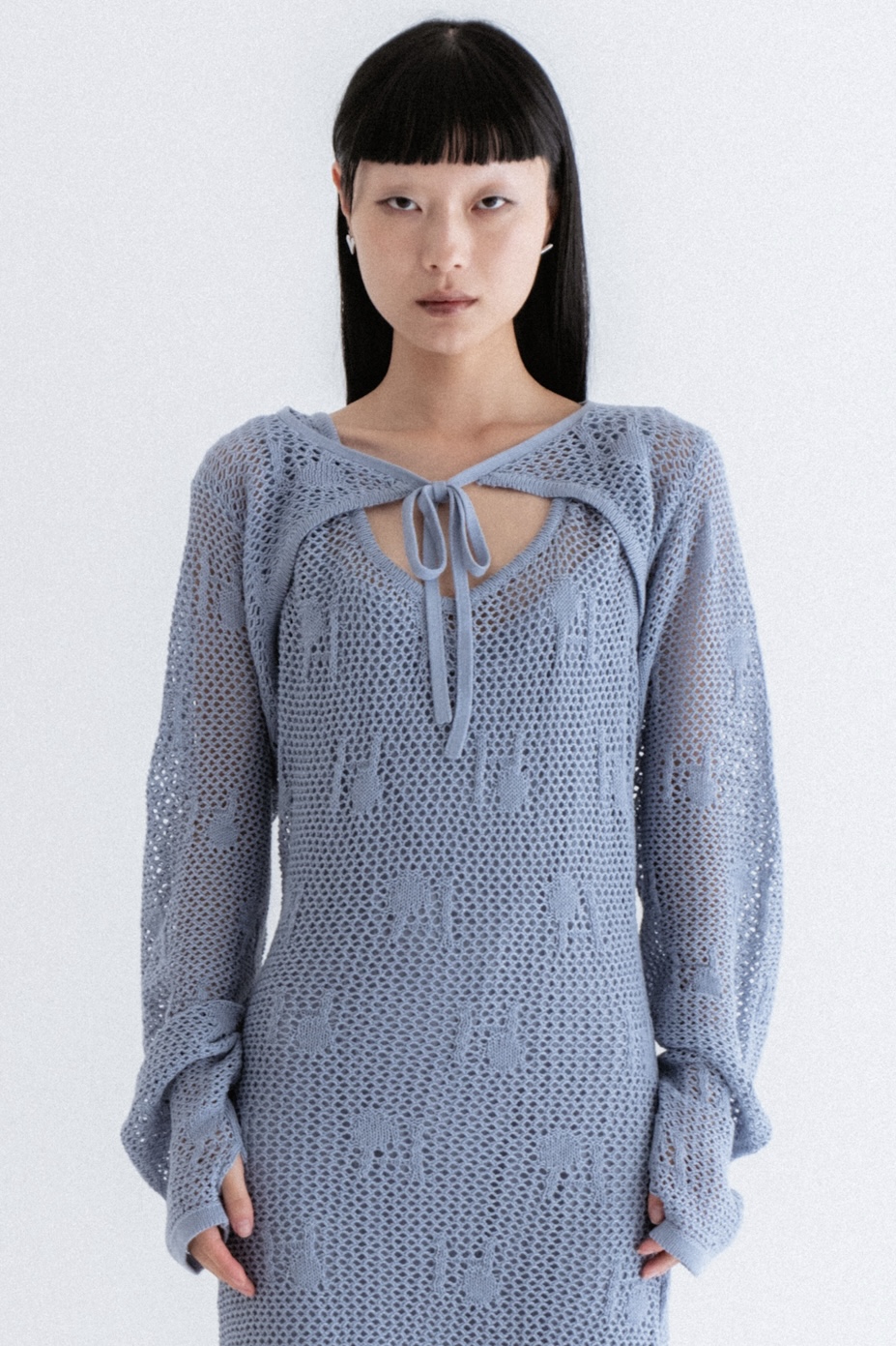 【HONEY MI HONEY】logo jacquard ribbon bolero