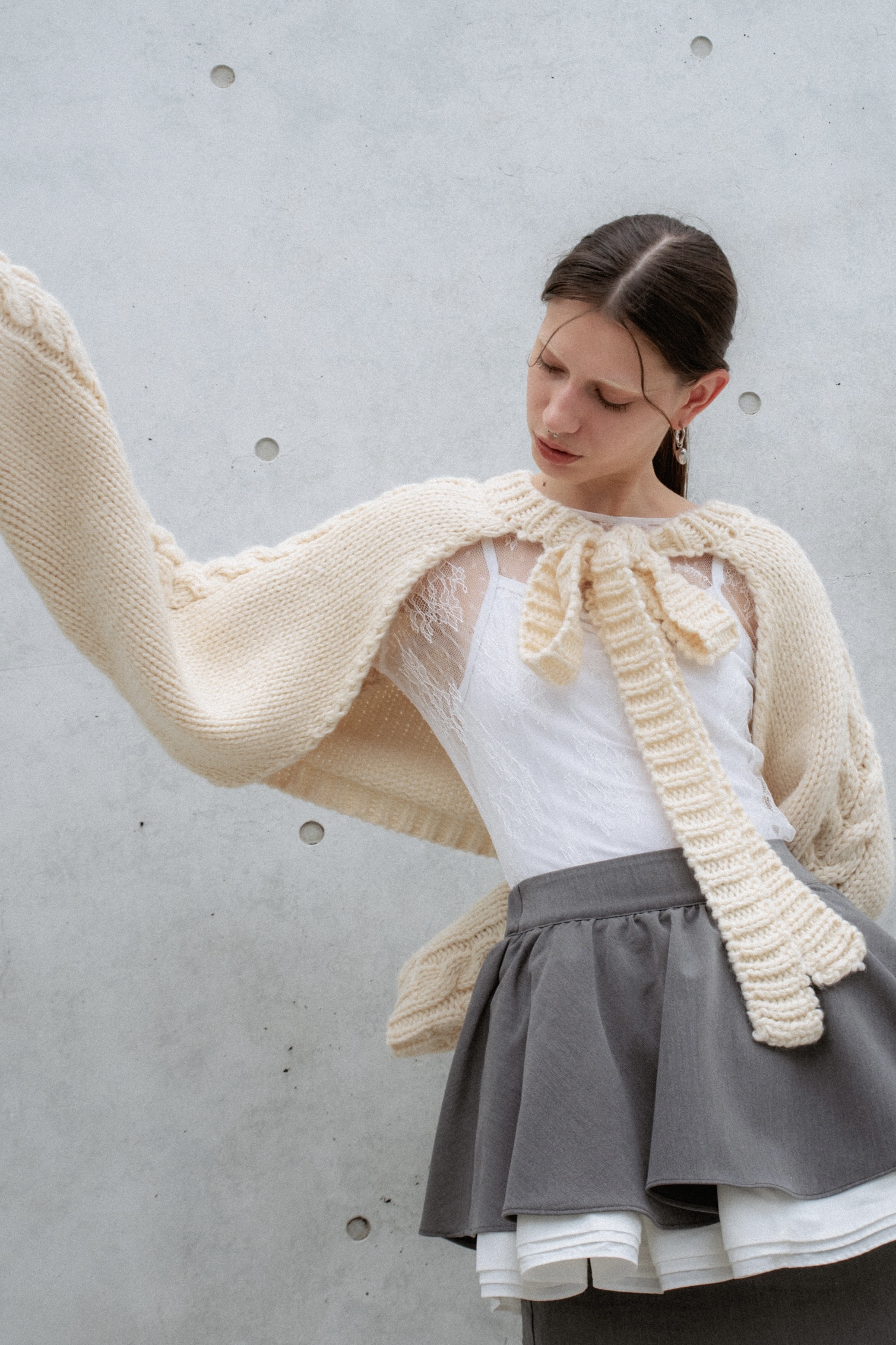 cable knit ribbon bolero