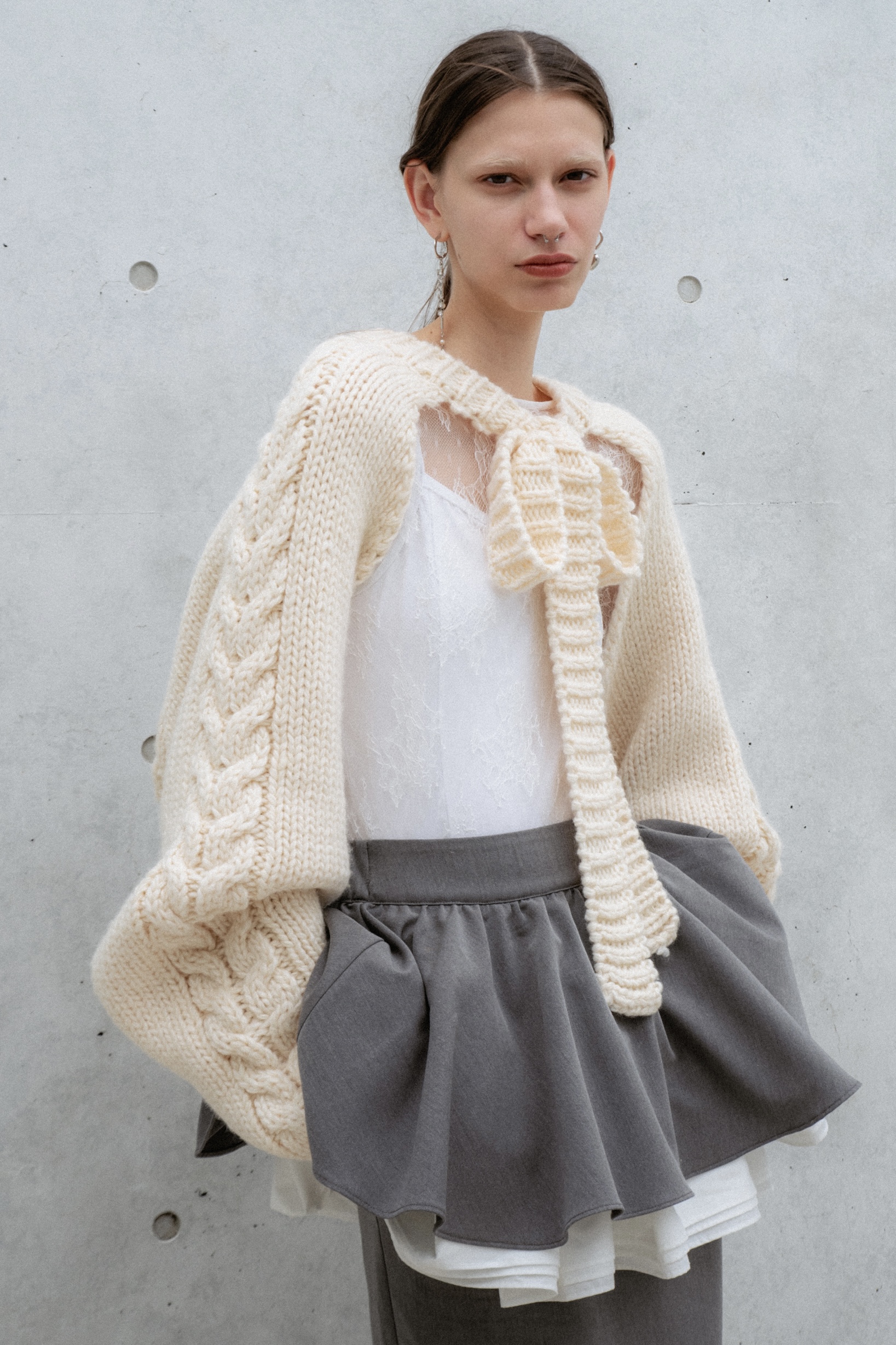 cable knit ribbon bolero
