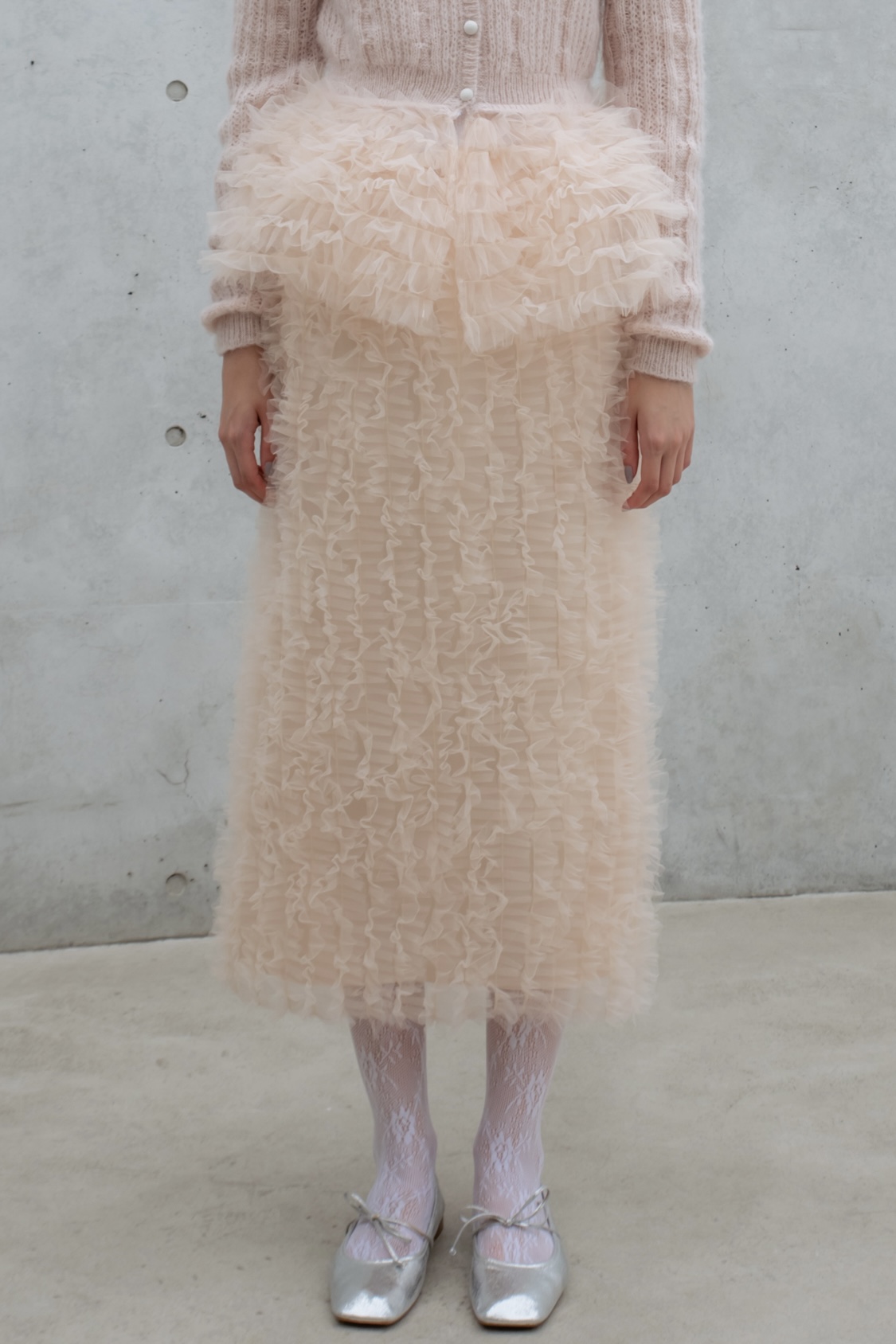 【HONEY MI HONEY】tulle frill straight skirt
