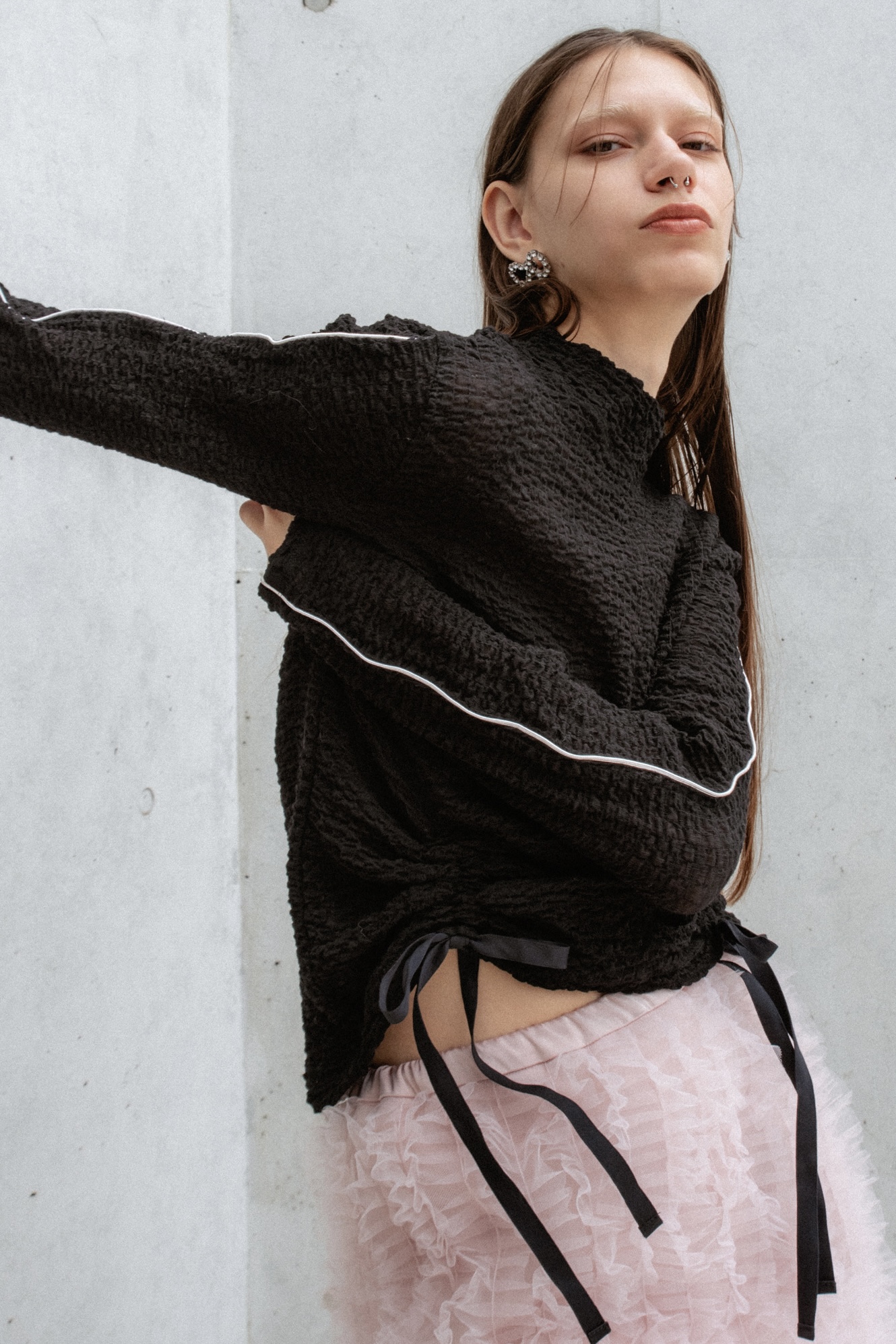 【HONEY MI HONEY】shirring line high neck tops