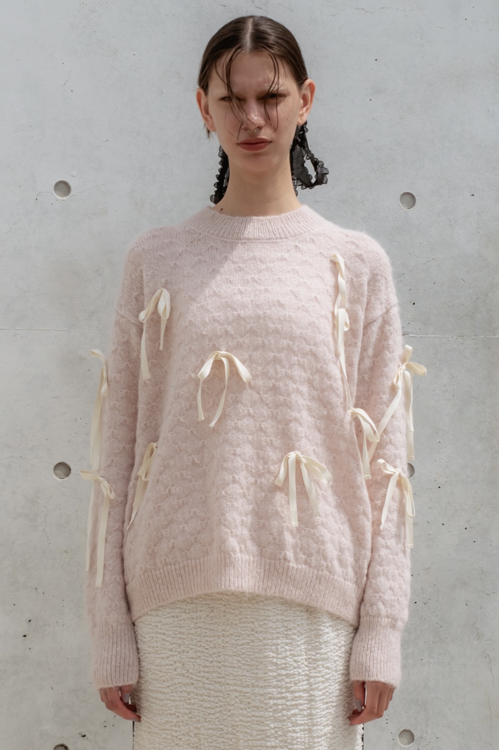 【HONEY MI HONEY】ribbon A line knit tops