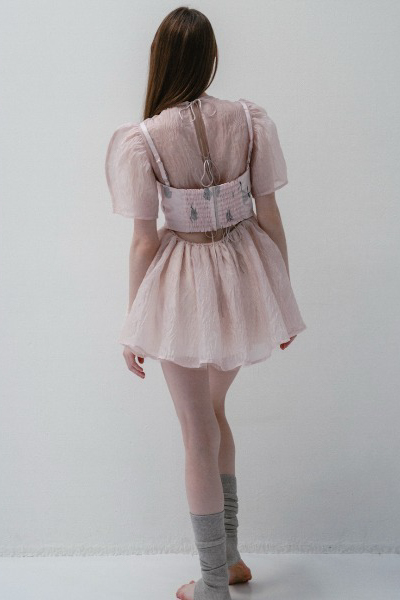 完売HONEY MI HONEYjacquard puffsleeve pink HONEY MI HONEY｜jacquard puff sleeve tunic