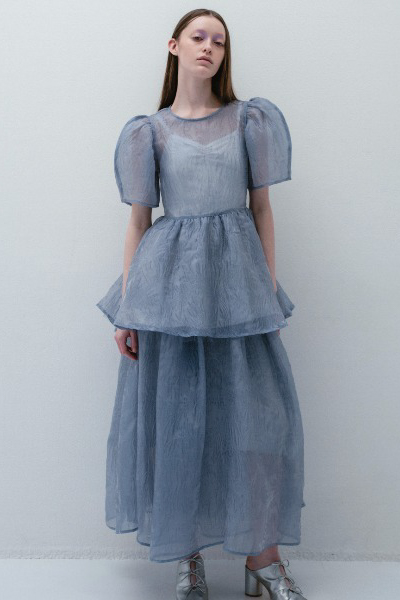 Honey mi Honey - COLLINA STRADA マーブル模様 リボン ライトブルー HONEY MI HONEY｜jacquard organdie frill skirt