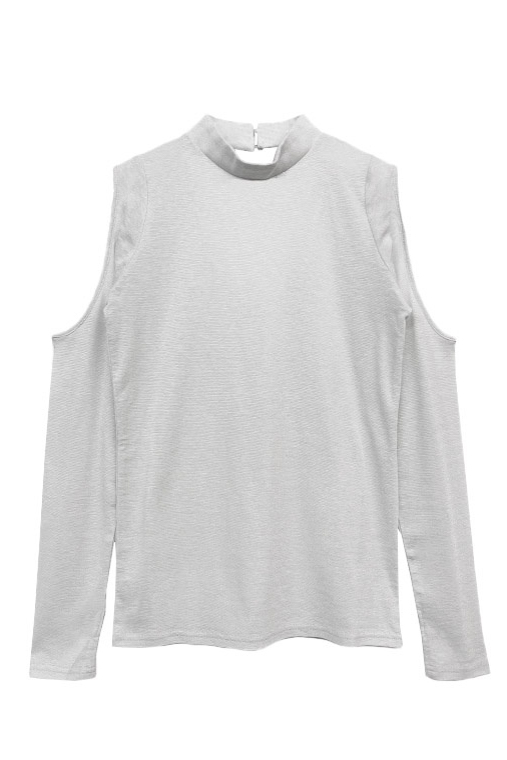 【HONEY MI HONEY】shoulder cut off lame tops