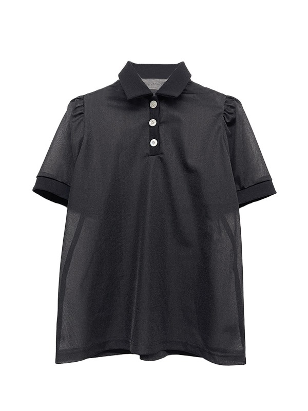 【HONEY MI HONEY】sheer chiffon polo tops
