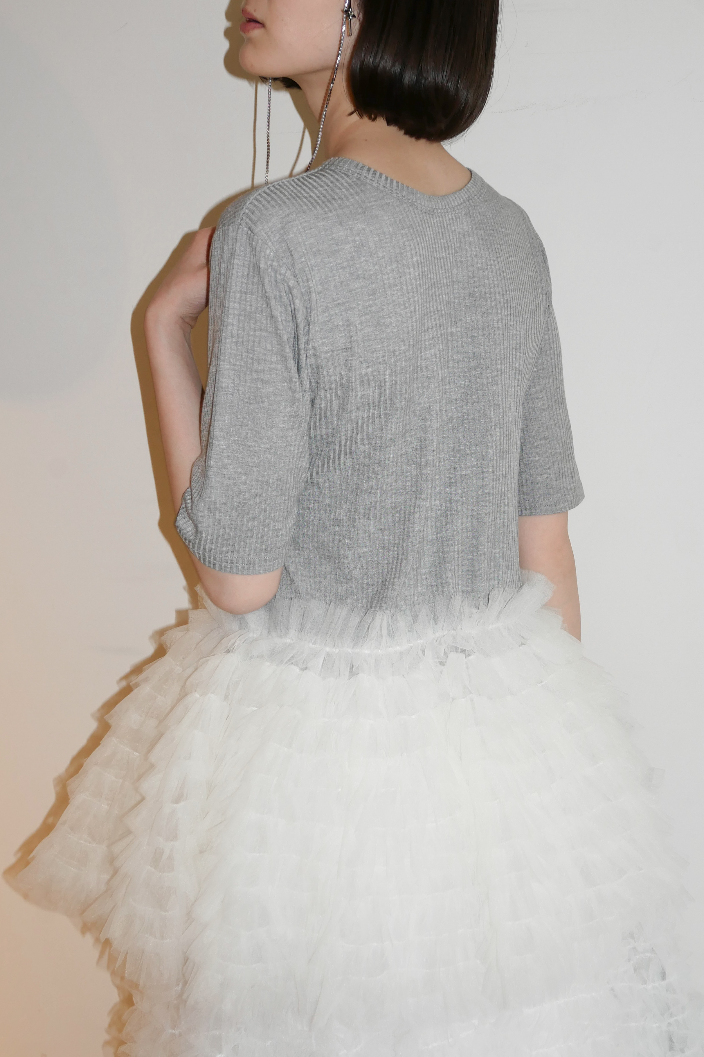 tulle peplum rib cutsew | HONEY MI HONEY
