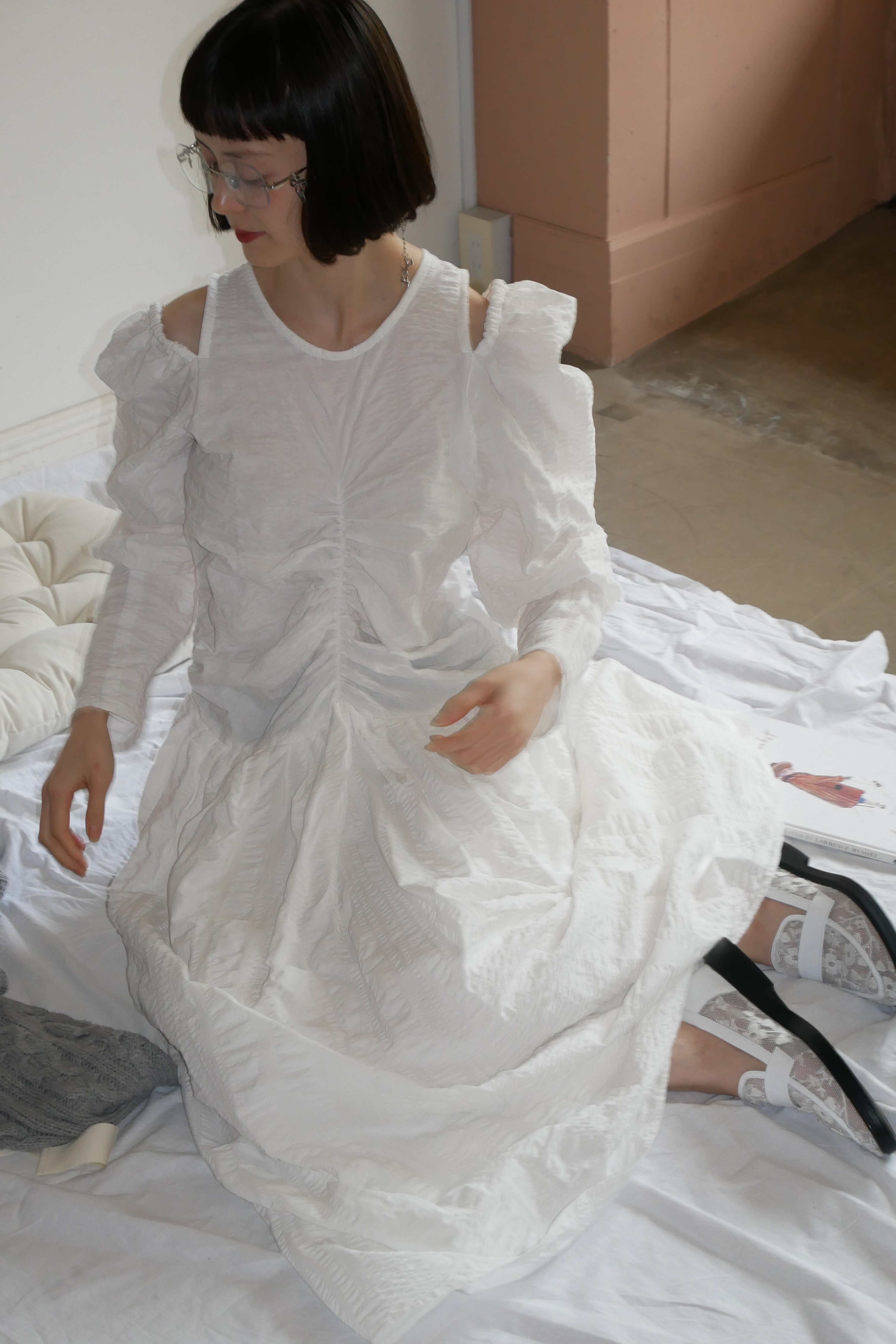 HONEY MI HONEY｜ショルダーカットオフギャザー ロングワンピース