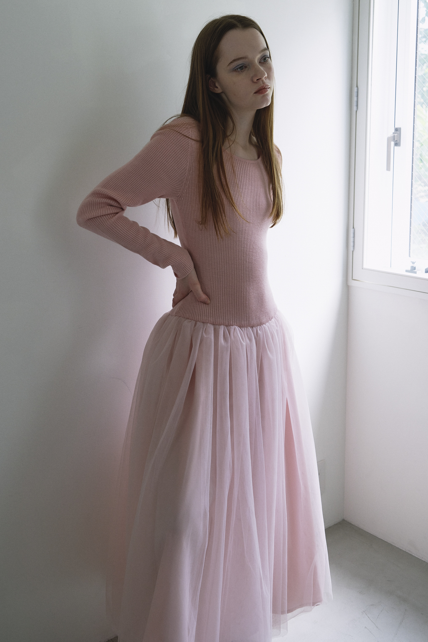 honey mi honey ハニーミーハニー チュールワンピース HONEY MI HONEY｜リブニットボリュームチュールワンピース｜異素材